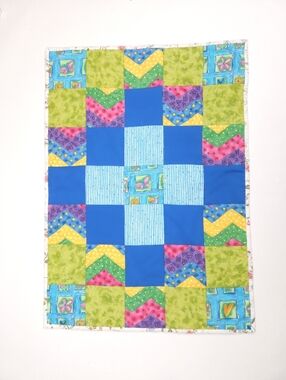 Handmade Patchwork Bright Colorful Cotton Play Lap Quilt 30x21.5 Inches